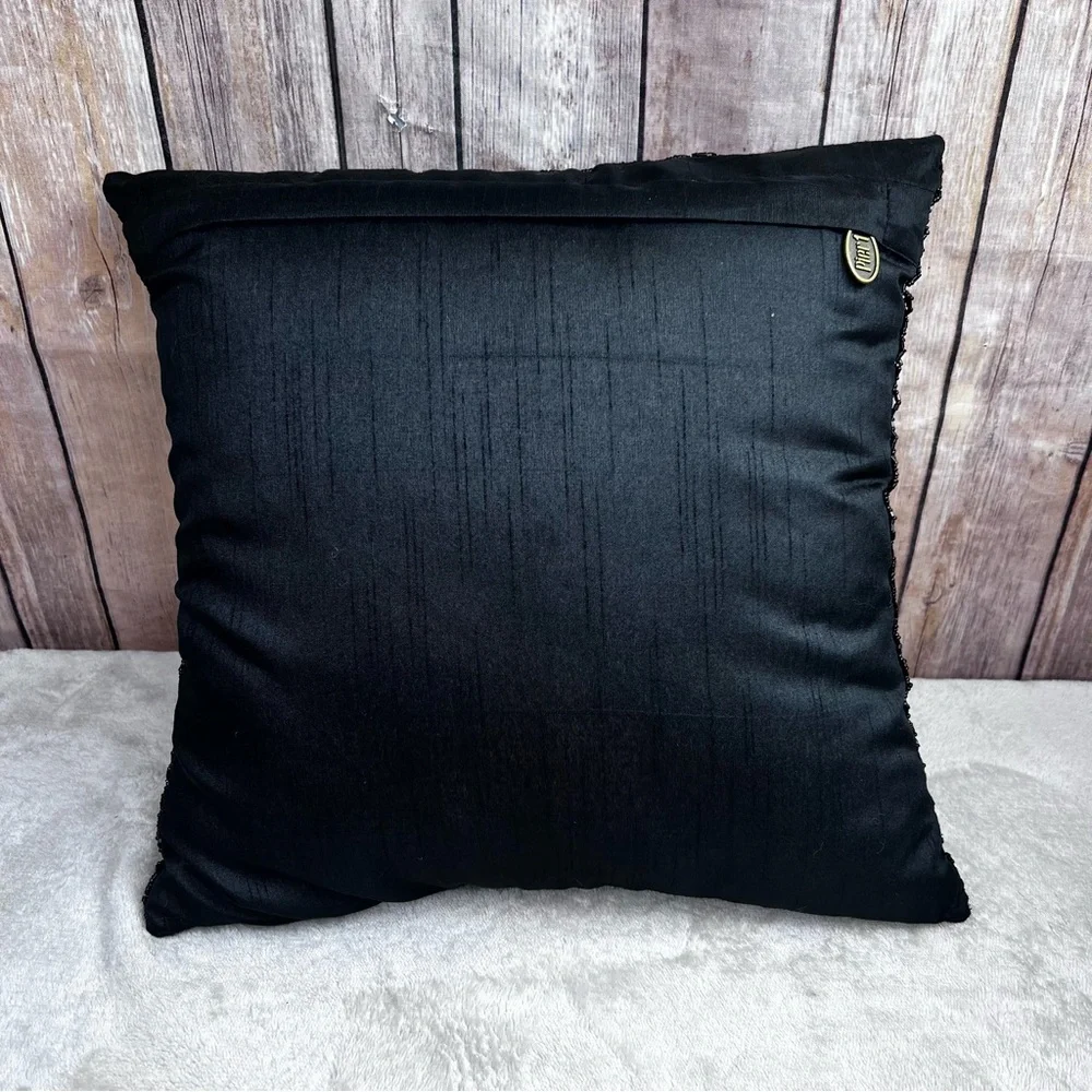 Pier 1 Spooky Black Cat Beaded Accent Pillow Embellished Halloween Goth Whimsy